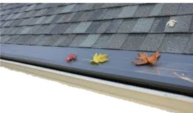 Metal gutter helmet with fall leaves on top